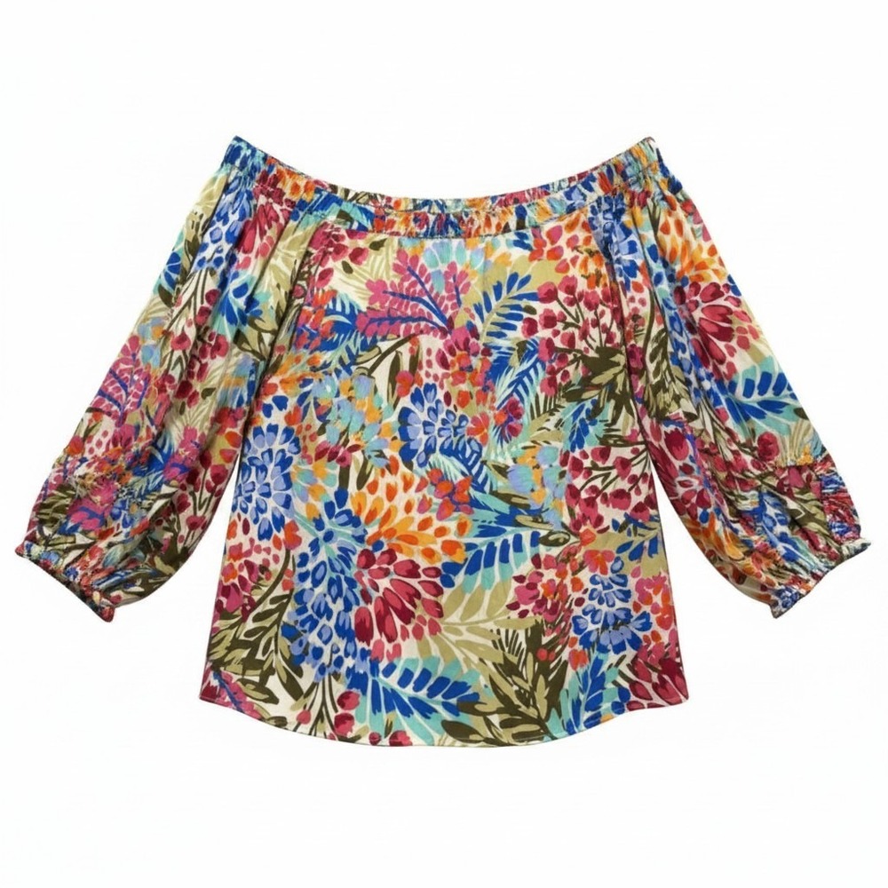 Sugarlips Curve Off the Shoulder Floral Blouse Women 2X Multicolor Tropical Boho